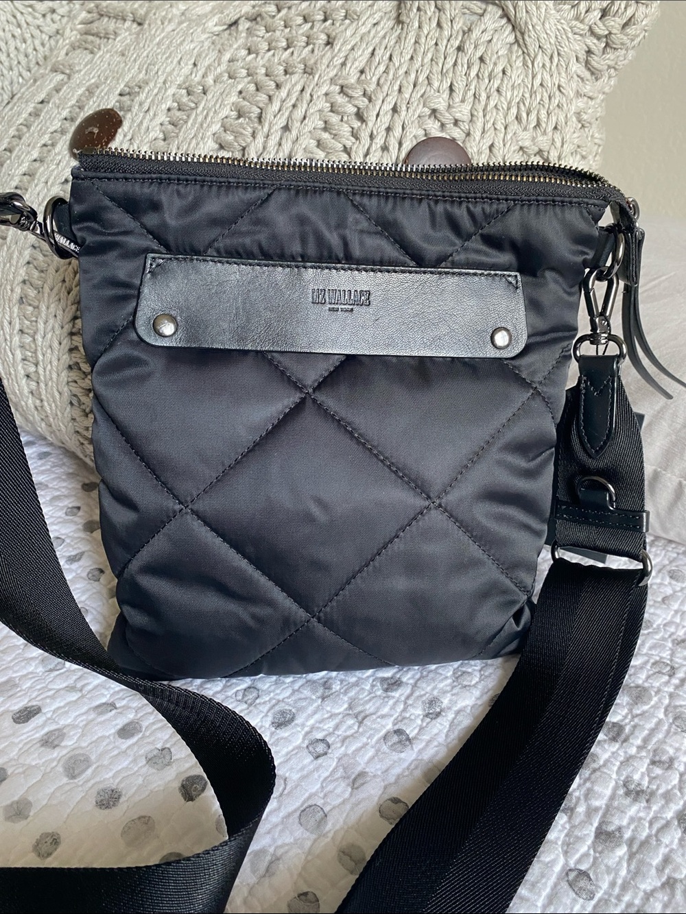 MZ Wallace Madison Flat Black Quilted Crossbody Bag